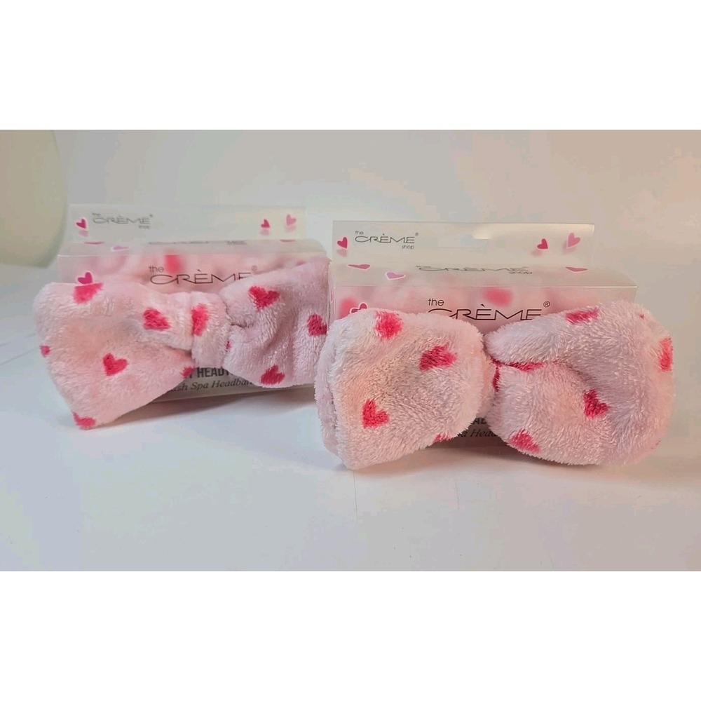 2 NEW The Crème Shop PLUSH SPA Teddy Headyband PINK HEARTS BOW Headband